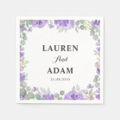 Serviette En Papier Mariage d'aquarelle de couleur violet rustique (Devant)