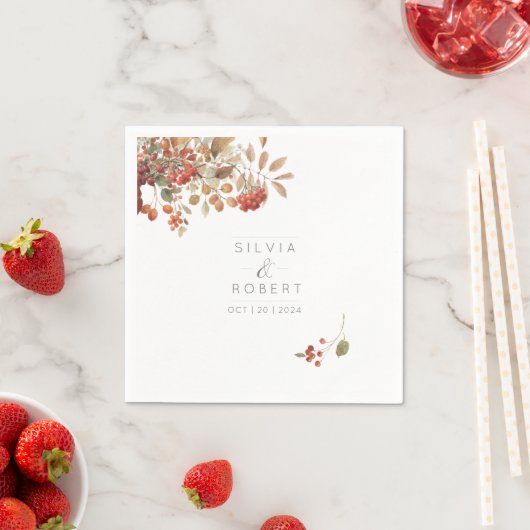 Serviette En Papier Mariage d'aquarelle de feuillage de automne rustiq (En situation)