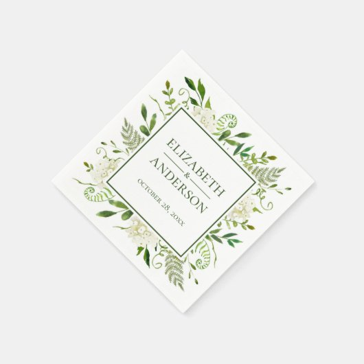 Serviette En Papier Mariage d'aquarelle de fleurs d'Hydrangée blanche (Coin)