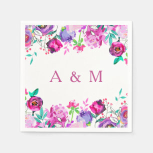 Serviette En Papier Mariage d'aquarelle de la Monnaie rose violet