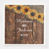 Serviette En Papier Mariage d'aquarelle de tournesol en bois rustique  (Devant)