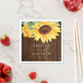 Serviette En Papier Mariage d'aquarelle de tournesol en bois rustique (En situation)