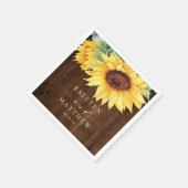 Serviette En Papier Mariage d'aquarelle de tournesol en bois rustique (Coin)