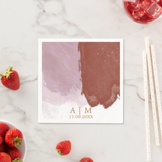 Serviette En Papier Mariage d'aquarelle en terre cuite (En situation)