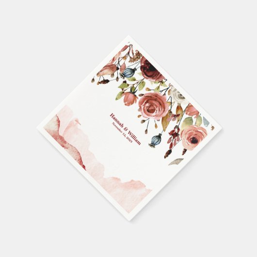 Serviette En Papier Mariage d'aquarelle en terre cuite (Coin)
