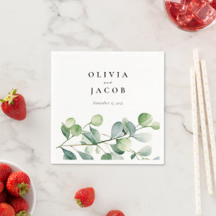 Serviette En Papier Mariage d'aquarelle Eucalyptus vert