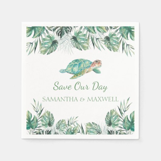 Serviette En Papier Mariage d'aquarelle Feuille de la tortue de mer (Devant)