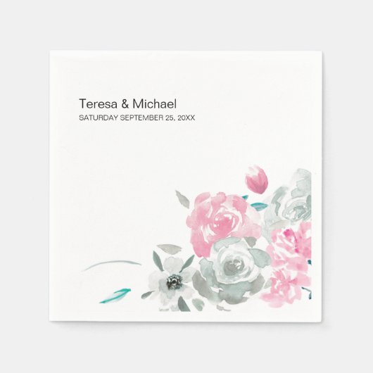 Serviette En Papier Mariage d'aquarelle Fleur Personnalisé (Devant)