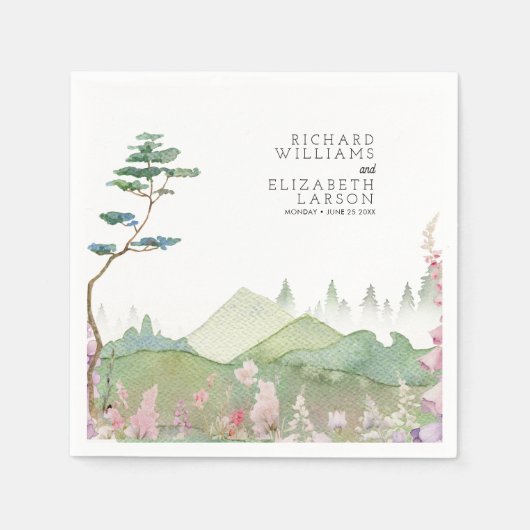 Serviette En Papier Mariage d'aquarelle fleur sauvage Mountain (Devant)