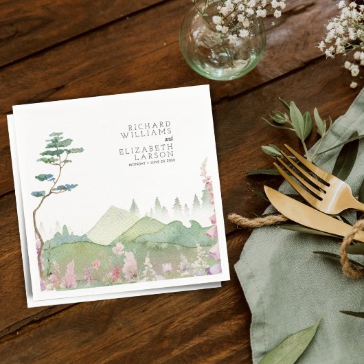 Serviette En Papier Mariage d'aquarelle fleur sauvage Mountain