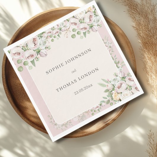 Serviette En Papier Mariage d'aquarelle fleurie rose duveteuse