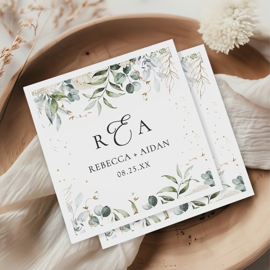 Serviette En Papier Mariage d'aquarelle fleurie verte