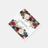 Serviette En Papier Mariage d'aquarelle florale bordeaux et rose (Coin)