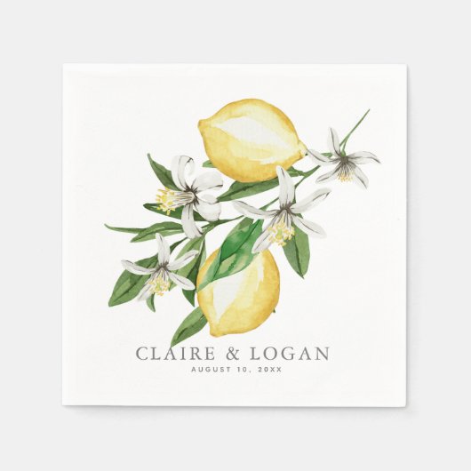 Serviette En Papier Mariage d'aquarelle florale Citrus Lemon (Devant)