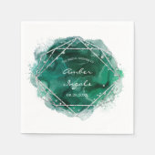 Serviette En Papier Mariage d'aquarelle géométrique Emerald Green (Devant)
