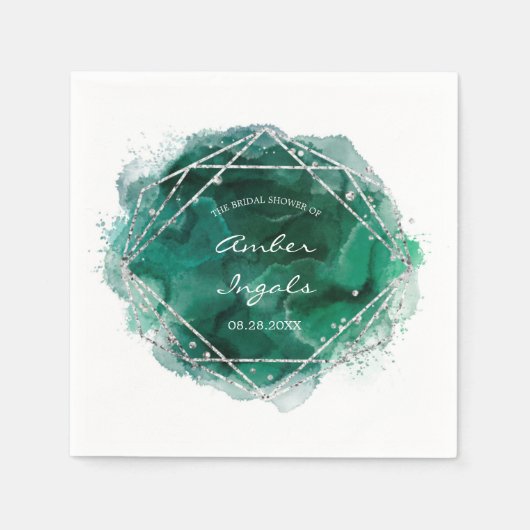 Serviette En Papier Mariage d'aquarelle géométrique Emerald Green (Devant)