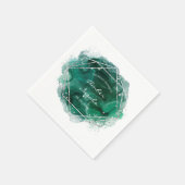 Serviette En Papier Mariage d'aquarelle géométrique Emerald Green (Coin)