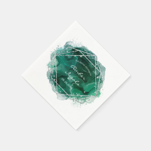 Serviette En Papier Mariage d'aquarelle géométrique Emerald Green (Coin)