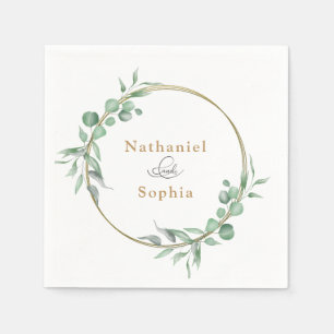 Serviette En Papier Mariage d'aquarelle Gold Greenery
