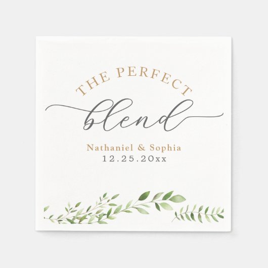 Serviette En Papier Mariage d'aquarelle Gold Greenery (Devant)