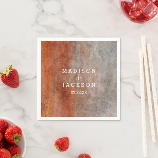 Serviette En Papier Mariage d'aquarelle gris orange d'automne (En situation)