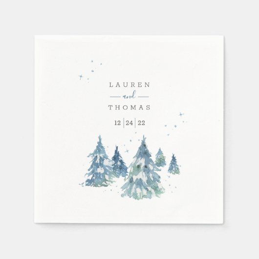 Serviette En Papier Mariage d'aquarelle hiver À feuillage persistant T (Devant)