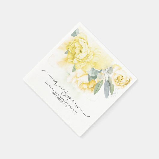 Serviette En Papier Mariage d'aquarelle jaune (Coin)