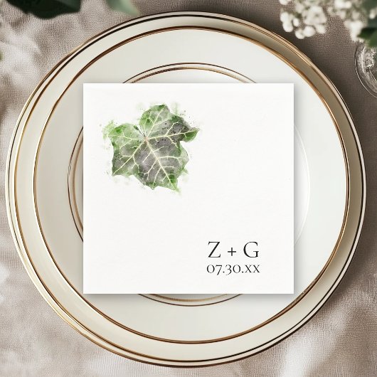 Serviette En Papier Mariage d'aquarelle jaune d'ivoire vert anglais