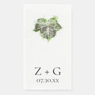 Serviette En Papier Mariage d'aquarelle jaune d'ivoire vert anglais