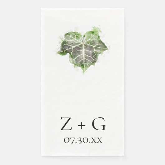 Serviette En Papier Mariage d'aquarelle jaune d'ivoire vert anglais (Devant)