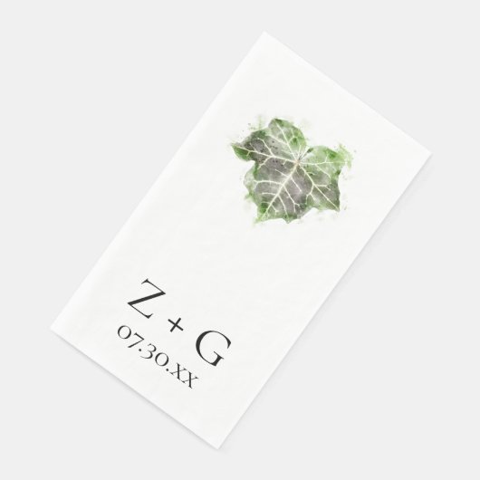 Serviette En Papier Mariage d'aquarelle jaune d'ivoire vert anglais (Coin)