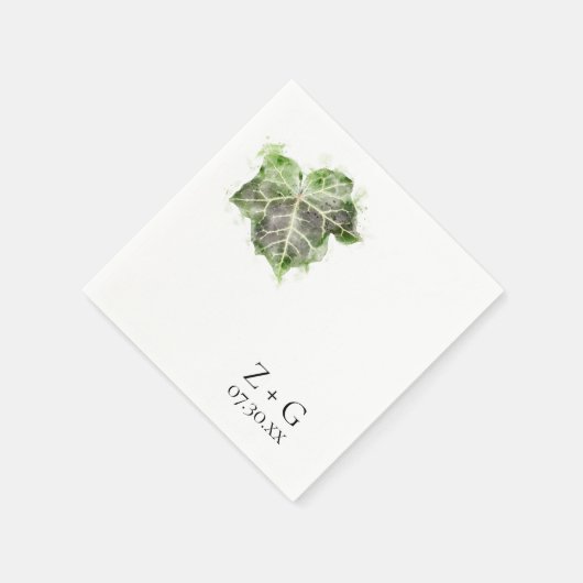 Serviette En Papier Mariage d'aquarelle jaune d'ivoire vert anglais (Coin)