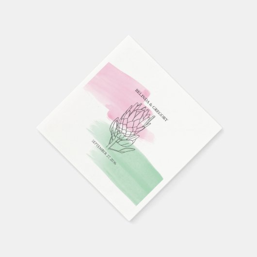 Serviette En Papier Mariage d'aquarelle King Protea (Coin)
