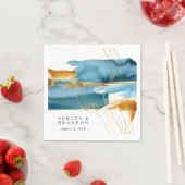 Serviette En Papier Mariage d'aquarelle moderne mer et sable (En situation)