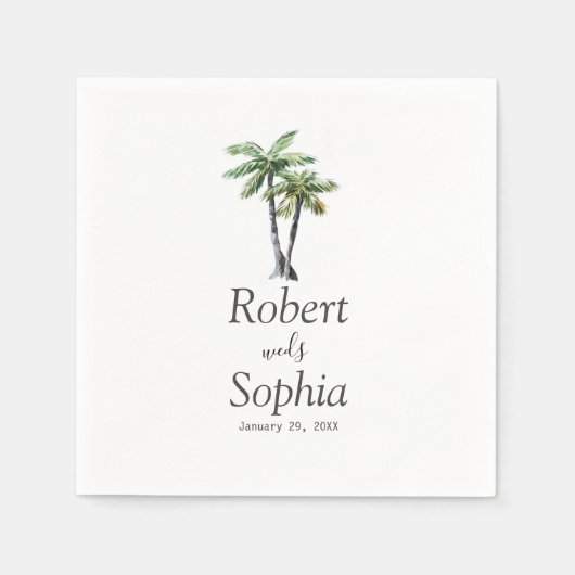 Serviette En Papier Mariage d'aquarelle moderne Palm Tree (Devant)