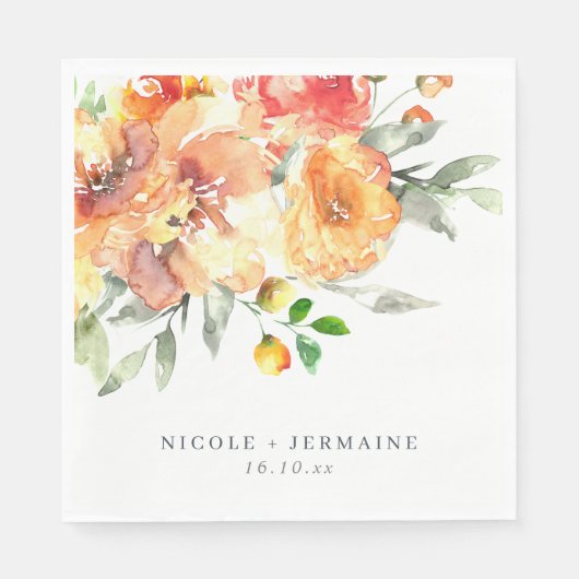 Serviette En Papier Mariage d'aquarelle orange (Devant)