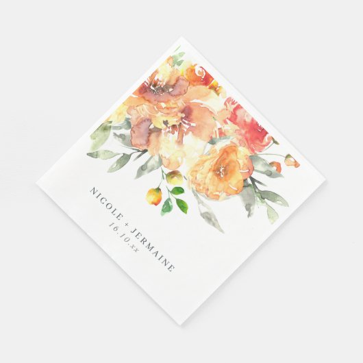 Serviette En Papier Mariage d'aquarelle orange (Coin)