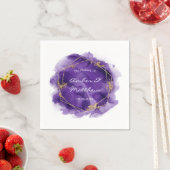 Serviette En Papier Mariage d'aquarelle Parties scintillant violet et  (En situation)