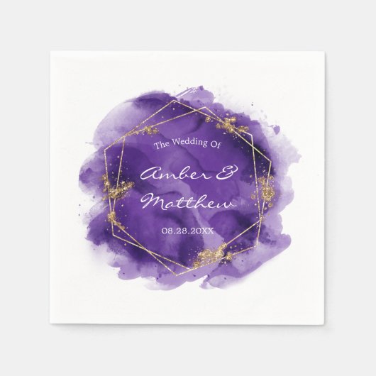Serviette En Papier Mariage d'aquarelle Parties scintillant violet et  (Devant)