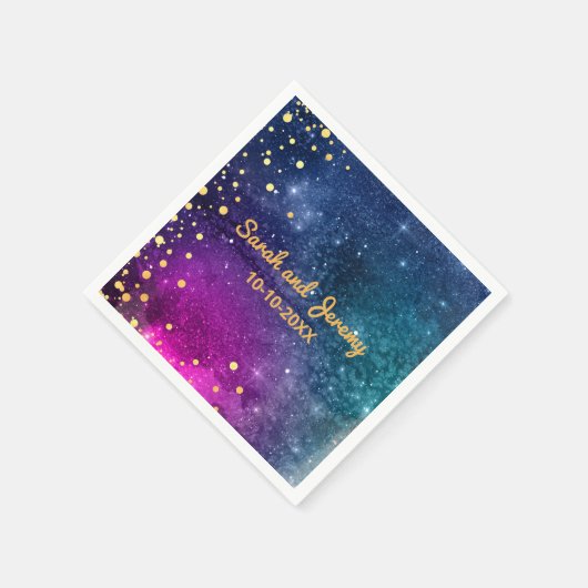 Serviette En Papier Mariage d'aquarelle Peacock bleu or moderne (Coin)