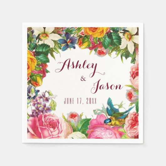 Serviette En Papier Mariage d'aquarelle romantique (Devant)