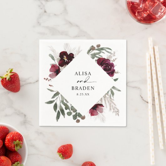 Serviette En Papier Mariage d'aquarelle Rose Boho Pampas (En situation)