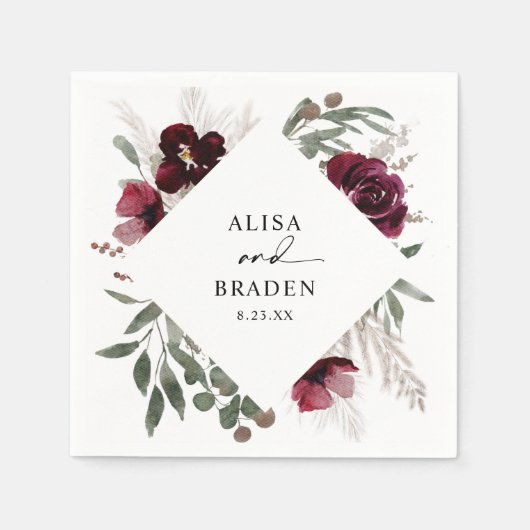 Serviette En Papier Mariage d'aquarelle Rose Boho Pampas (Devant)