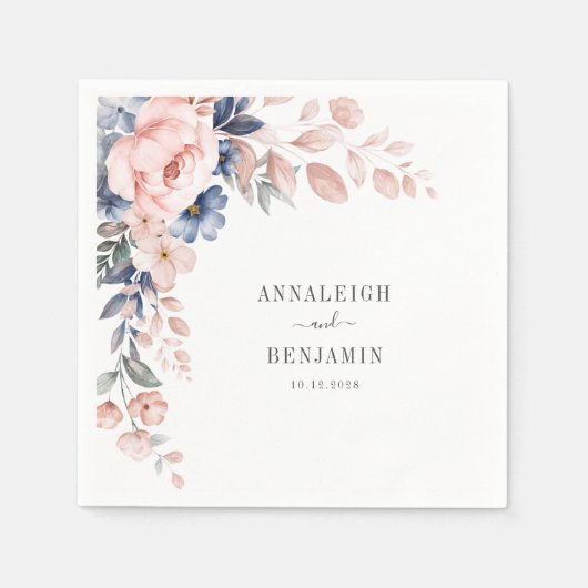 Serviette En Papier Mariage d'aquarelle rose fleurie (Devant)