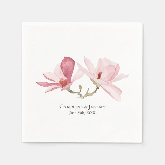 Serviette En Papier Mariage d'aquarelle rose Magnolias (Devant)