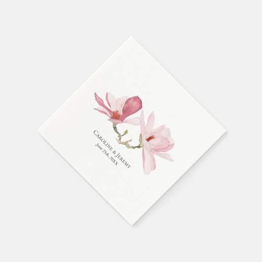 Serviette En Papier Mariage d'aquarelle rose Magnolias (Coin)