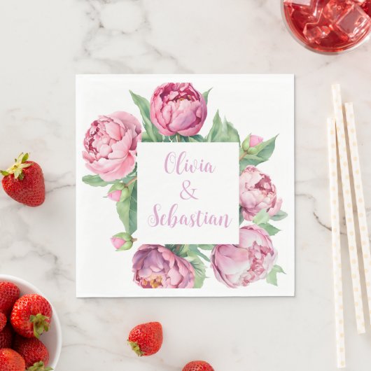 Serviette En Papier Mariage d'aquarelle rose pâle (En situation)