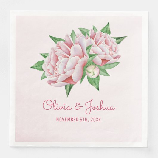 Serviette En Papier Mariage d'aquarelle rose Peony (Devant)