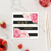 Serviette En Papier Mariage d'aquarelle rose rayures noires (En situation)