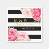 Serviette En Papier Mariage d'aquarelle rose rayures noires (Devant)